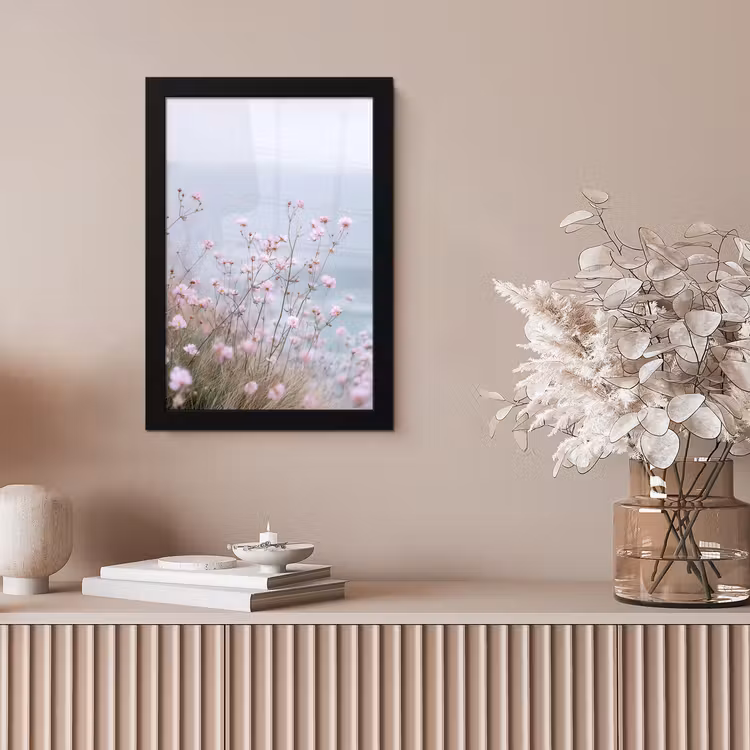 Klif - Bloemen - Zee - Roze fotolijst zwart zonder passe partout klein -sfeer5