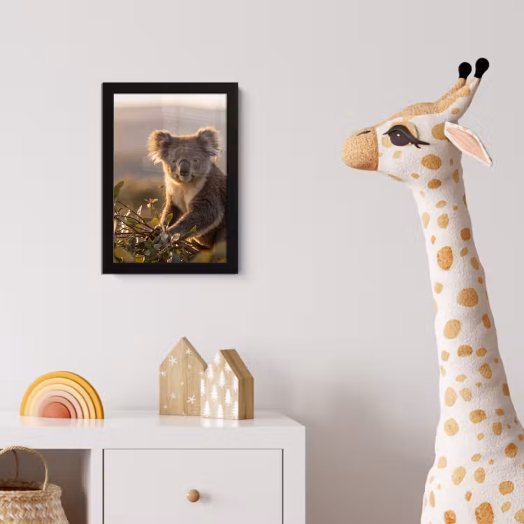 Koala - Bladeren - Ochtendlicht fotolijst zwart zonder passe partout klein -usfeer4_kinderkamer