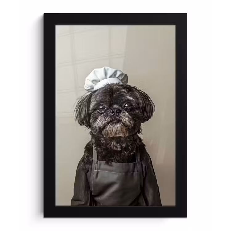 Kokskleding - Zwart - Hondje fotolijst zwart zonder passe partout klein -3d
