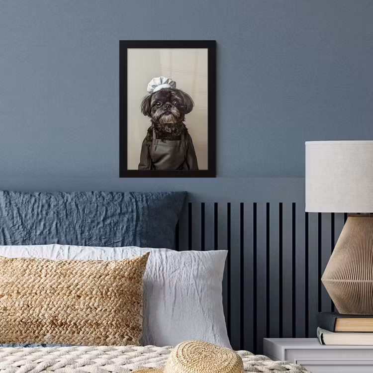 Kokskleding - Zwart - Hondje fotolijst zwart zonder passe partout klein -sfeer3