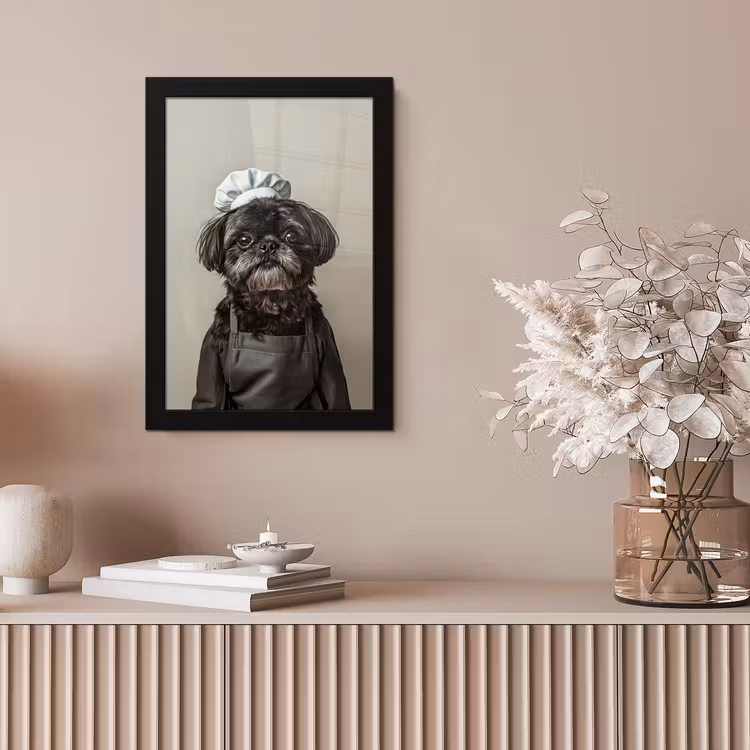 Kokskleding - Zwart - Hondje fotolijst zwart zonder passe partout klein -sfeer5