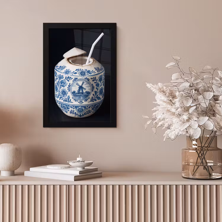Kokosnoot - Eten - Delfts blauw - Drinken fotolijst zwart zonder passe partout klein -sfeer5