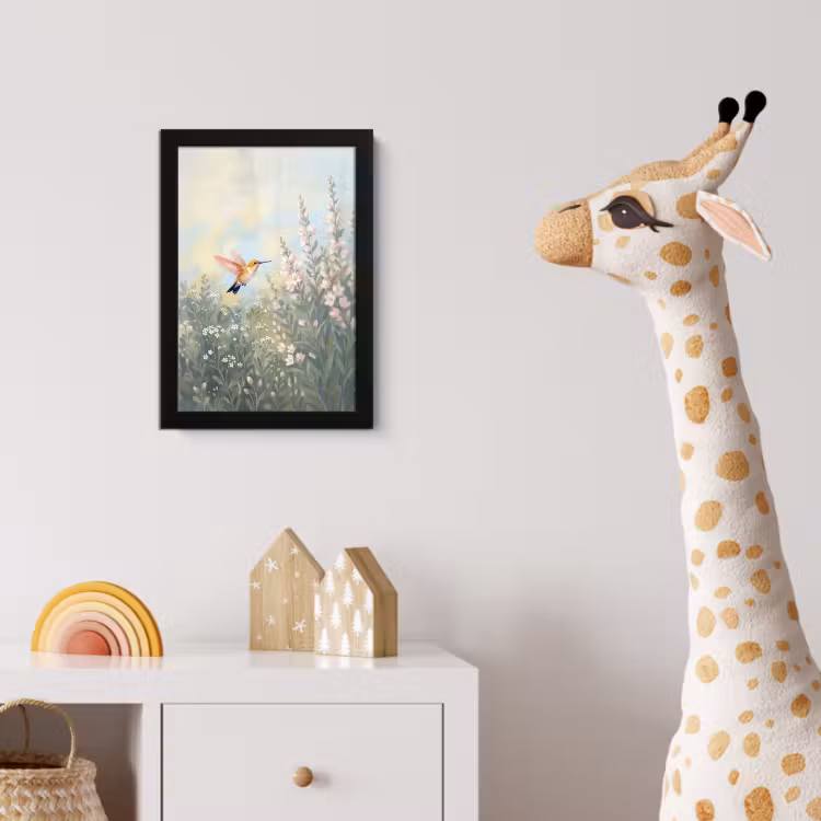 Kolibrie - Illustratie - Kleurrijk fotolijst zwart zonder passe partout klein -usfeer4_kinderkamer