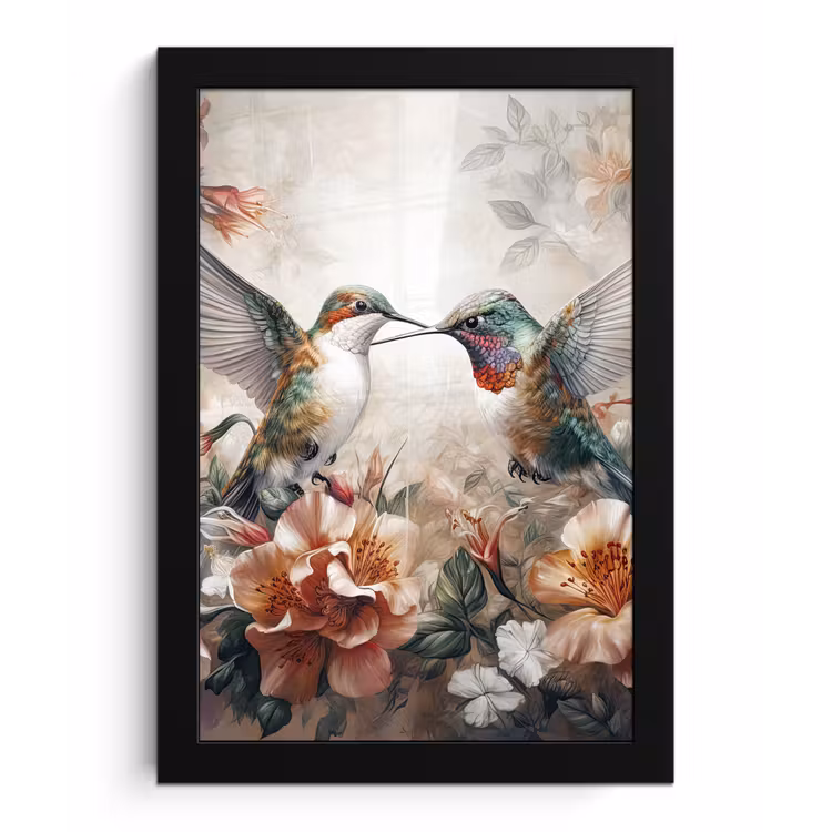 Kolibrie - Vogels - Bloemen - Natuur fotolijst zwart zonder passe partout klein -3d