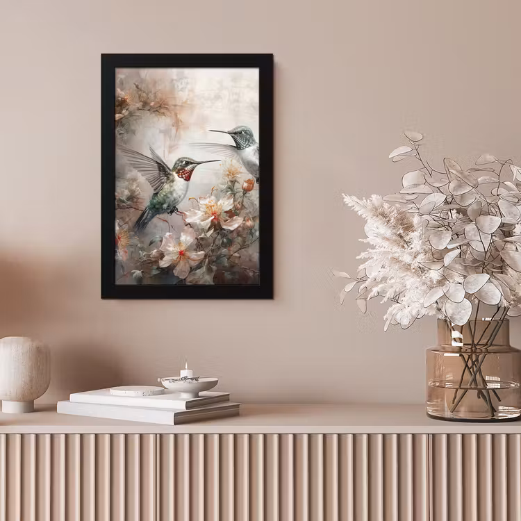 Kolibrie - Vogels - Bloemen - Planten fotolijst zwart zonder passe partout klein -sfeer5
