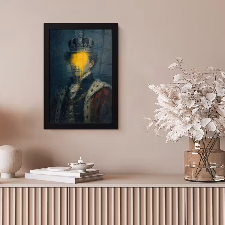 Koning - Portret - Druipende gele verf fotolijst zwart zonder passe partout klein -sfeer5