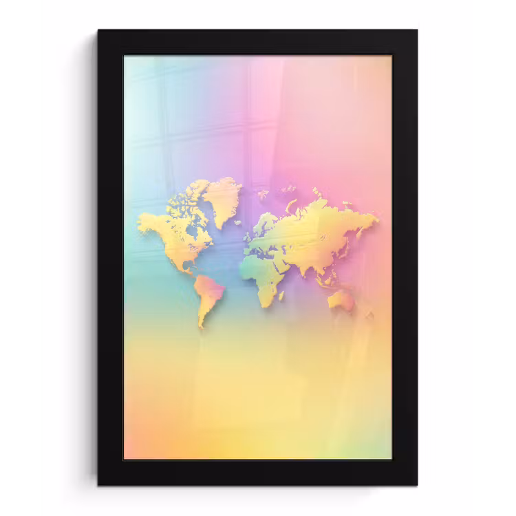 Continenten - Pastelkleuren - Overloop fotolijst zwart zonder passe partout klein -3d