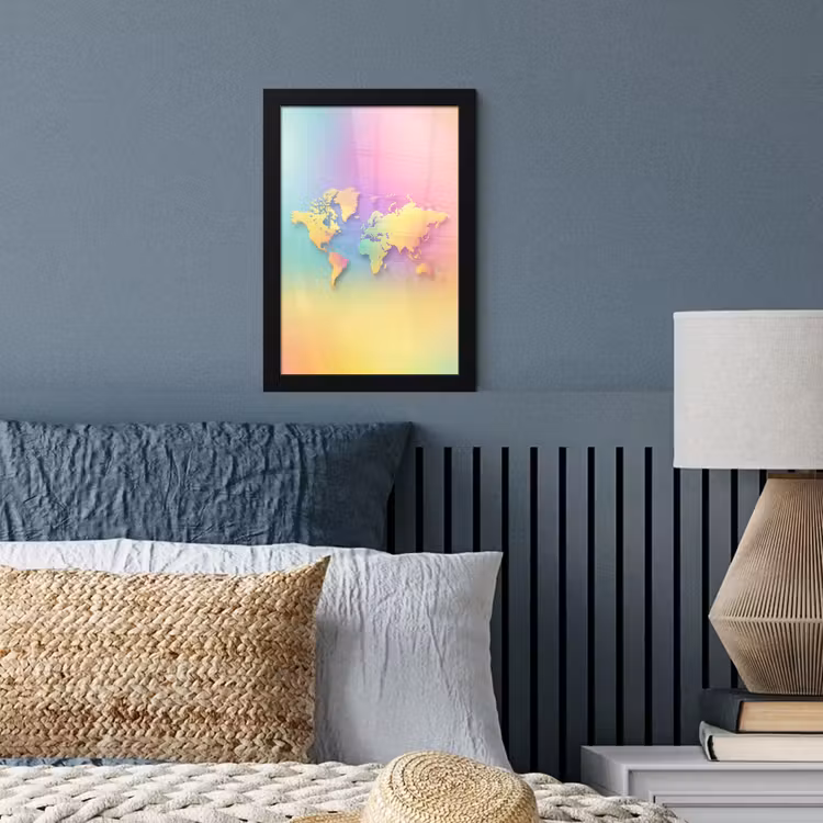Continenten - Pastelkleuren - Overloop fotolijst zwart zonder passe partout klein -sfeer3