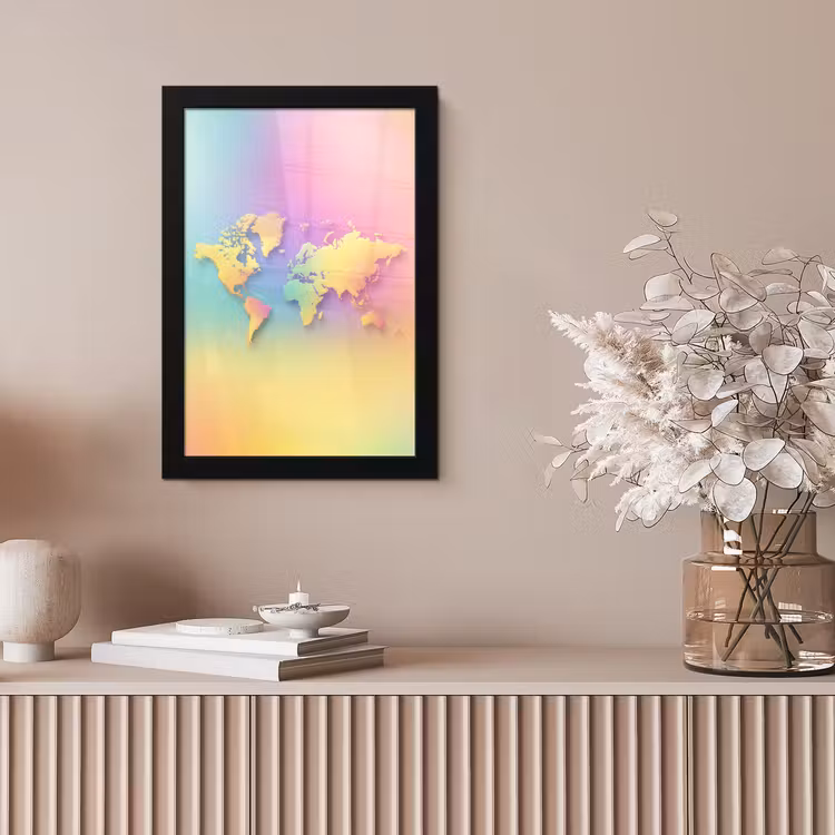 Continenten - Pastelkleuren - Overloop fotolijst zwart zonder passe partout klein -sfeer5