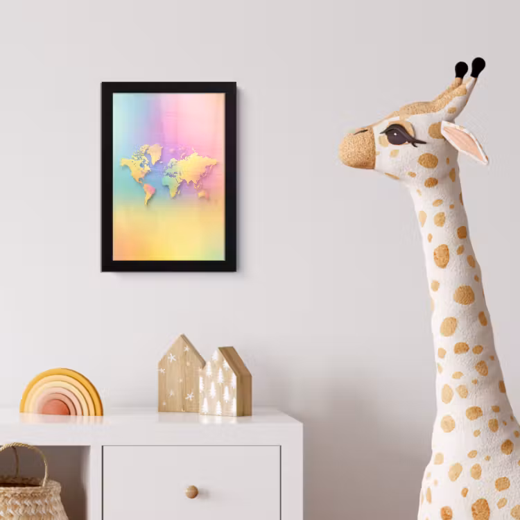 Continenten - Pastelkleuren - Overloop fotolijst zwart zonder passe partout klein -usfeer4_kinderkamer
