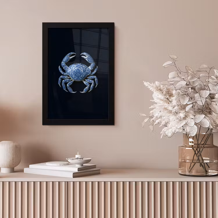 Krab - Delfts blauw - Dieren fotolijst zwart zonder passe partout klein -sfeer5