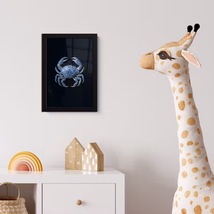 Krab - Delfts blauw - Dieren fotolijst zwart zonder passe partout klein -usfeer4_kinderkamer