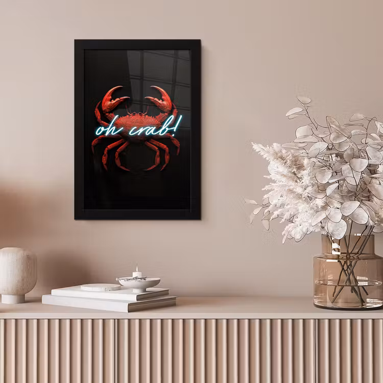 Krab - Rood - Neon - Quote fotolijst zwart zonder passe partout klein -sfeer5