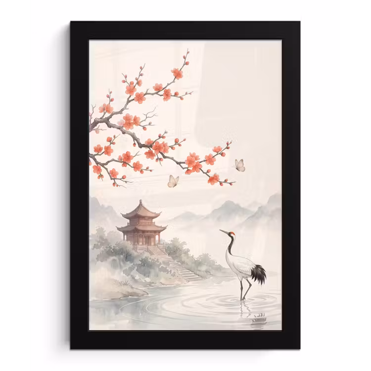 Kraanvogel - Azië - Klassiek fotolijst zwart zonder passe partout klein -3d