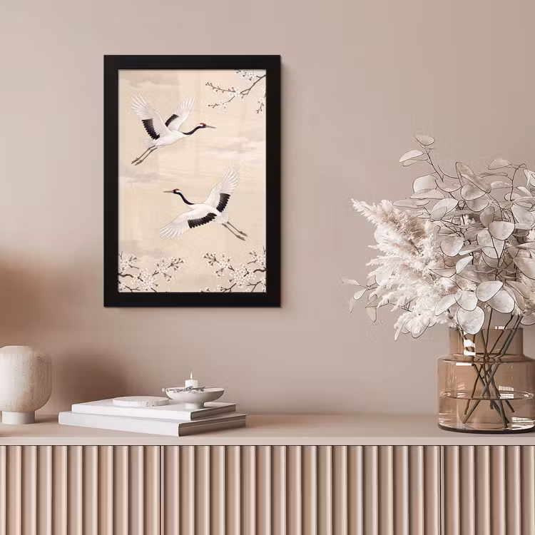Kraanvogels - Bloesem - Beige fotolijst zwart zonder passe partout klein -sfeer5