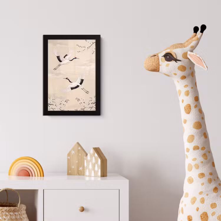 Kraanvogels - Bloesem - Beige fotolijst zwart zonder passe partout klein -usfeer4_kinderkamer