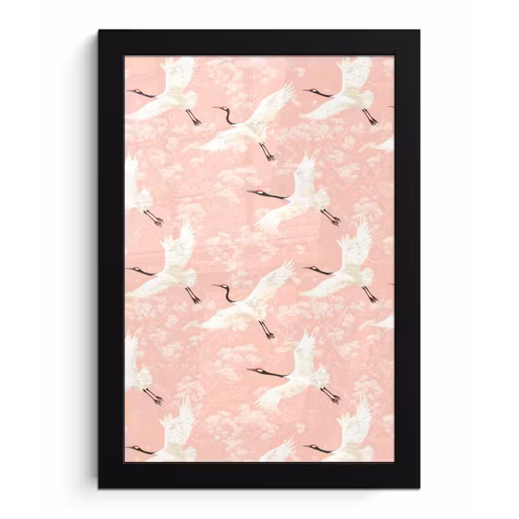 Kraanvogels - Bloesem - Roze fotolijst zwart zonder passe partout klein 224 -3d