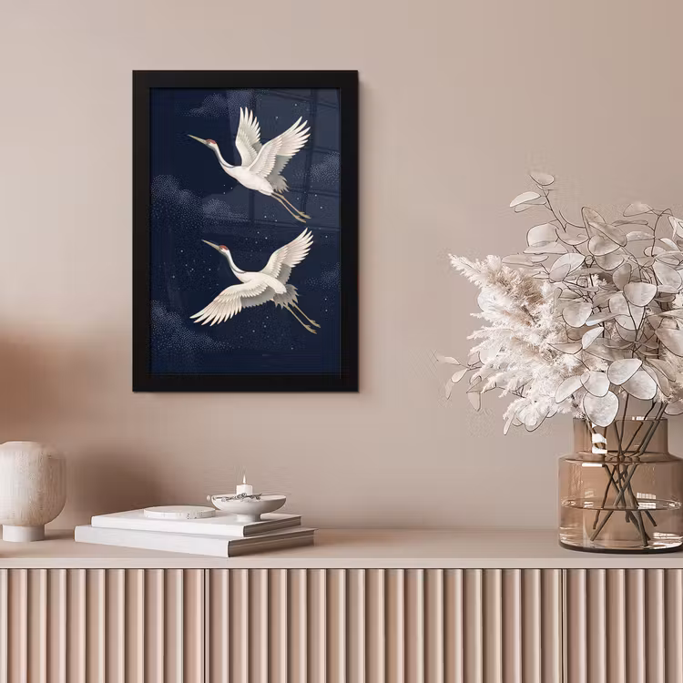 Kraanvogels - Nachthemel - Blauw fotolijst zwart zonder passe partout klein -sfeer5