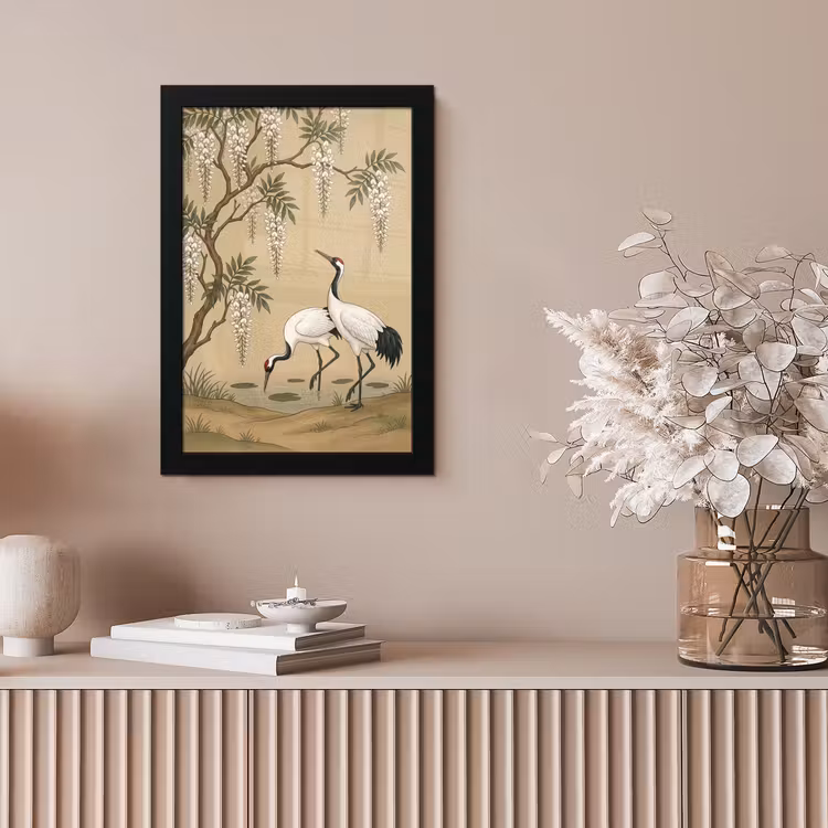 Kraanvogels - Water - Beige fotolijst zwart zonder passe partout klein -sfeer5