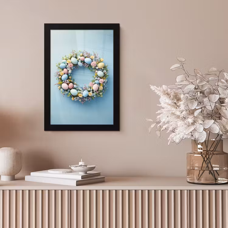 Krans - Eieren - Bloemen fotolijst zwart zonder passe partout klein -sfeer5