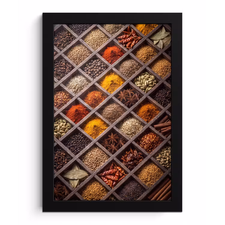Bilder mit Rahmen - Kräuter – Holz – Essen - Kruiden - Houten - Eten fotolijst zwart zonder passe partout klein