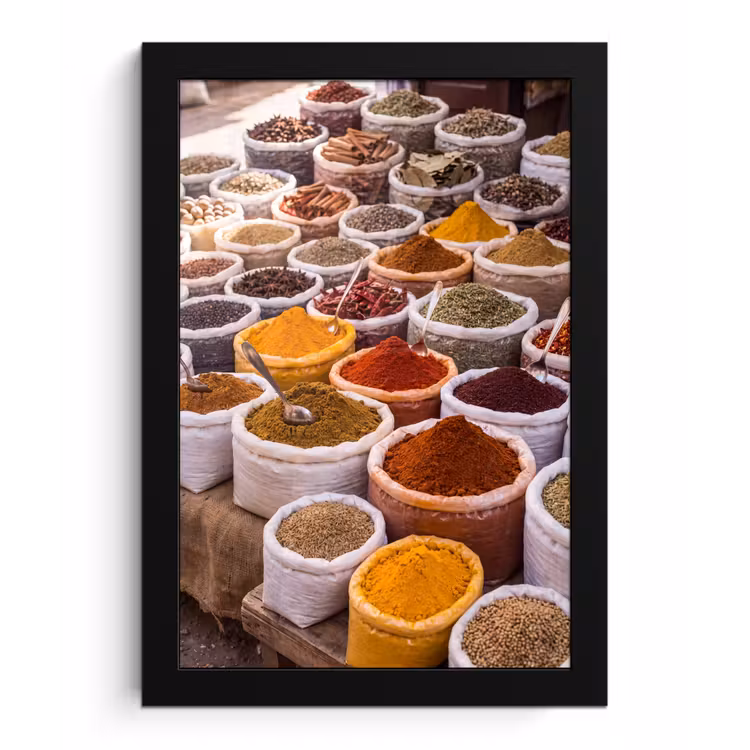 Bilder mit Rahmen - Kräuter – Markt – Essen - Kruiden - Markt - Eten fotolijst zwart zonder passe partout klein