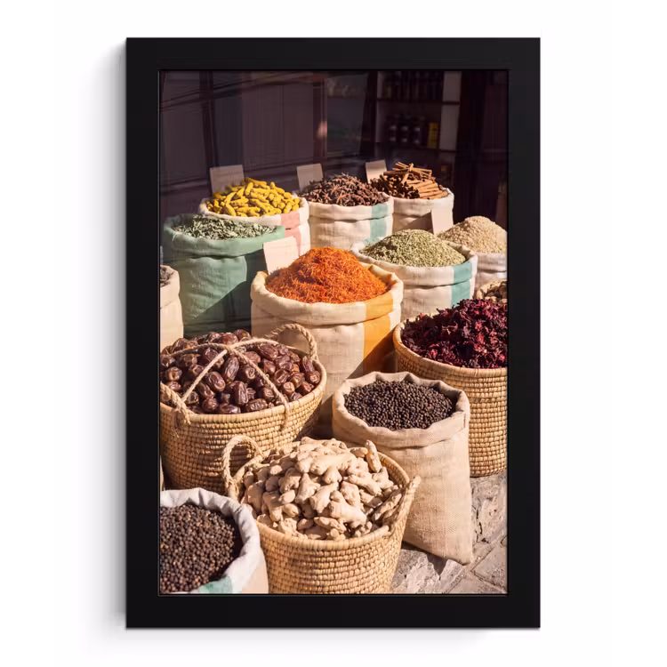 Bilder mit Rahmen - Kräuter – Markt – Farbenfroh - Kruiden - Markt - Kleurrijk fotolijst zwart zonder passe partout klein