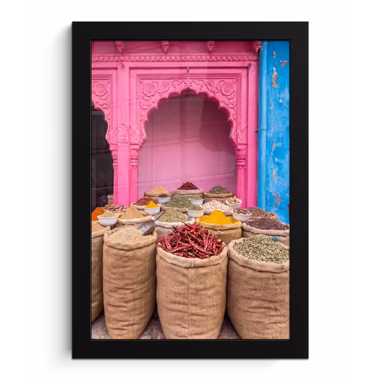 Bilder mit Rahmen - Kräuter – Markt – Rosa - Kruiden - Markt - Roze fotolijst zwart zonder passe partout klein