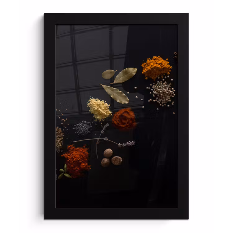 Kruiden - Zwart - Specerijen - Keuken - Koken fotolijst zwart zonder passe partout klein -3d