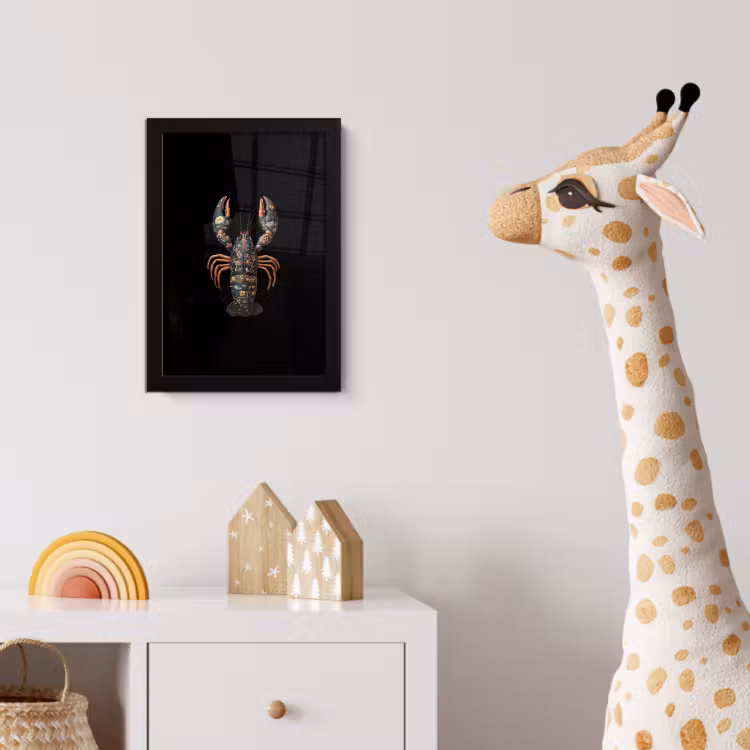 Kreeft - Zwart - Bloemenpatroon - Artistiek fotolijst zwart zonder passe partout klein -usfeer4_kinderkamer