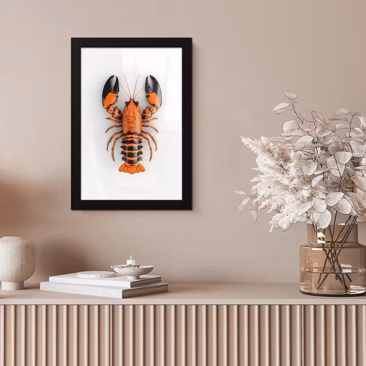 Kreeft - Zwart - Oranje - Wit - Uniek fotolijst zwart zonder passe partout klein -sfeer5