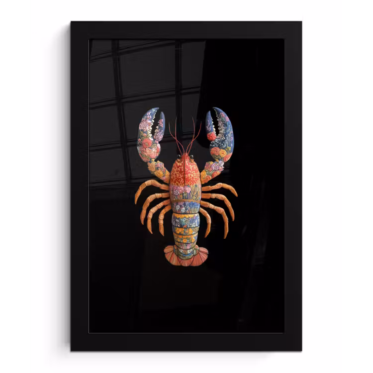 Kreeft - Borduur - Kleurrijk - Bloemen fotolijst zwart zonder passe partout klein -3d