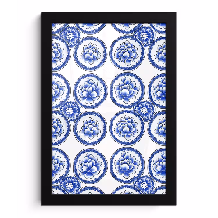 Cirkels - Bloemen - Blauw fotolijst zwart zonder passe partout klein 224 -3d