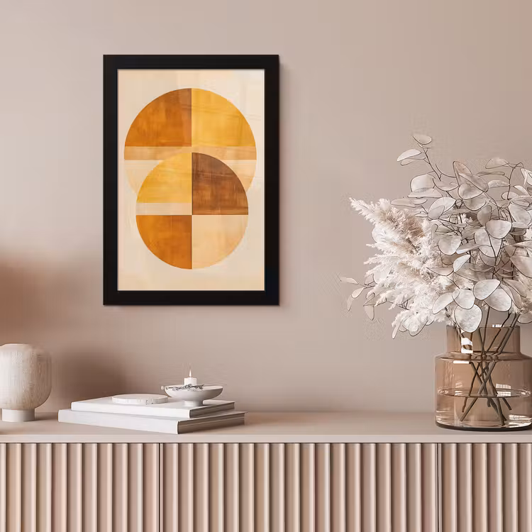 Cirkels - Geel - Minimalistisch fotolijst zwart zonder passe partout klein -sfeer5