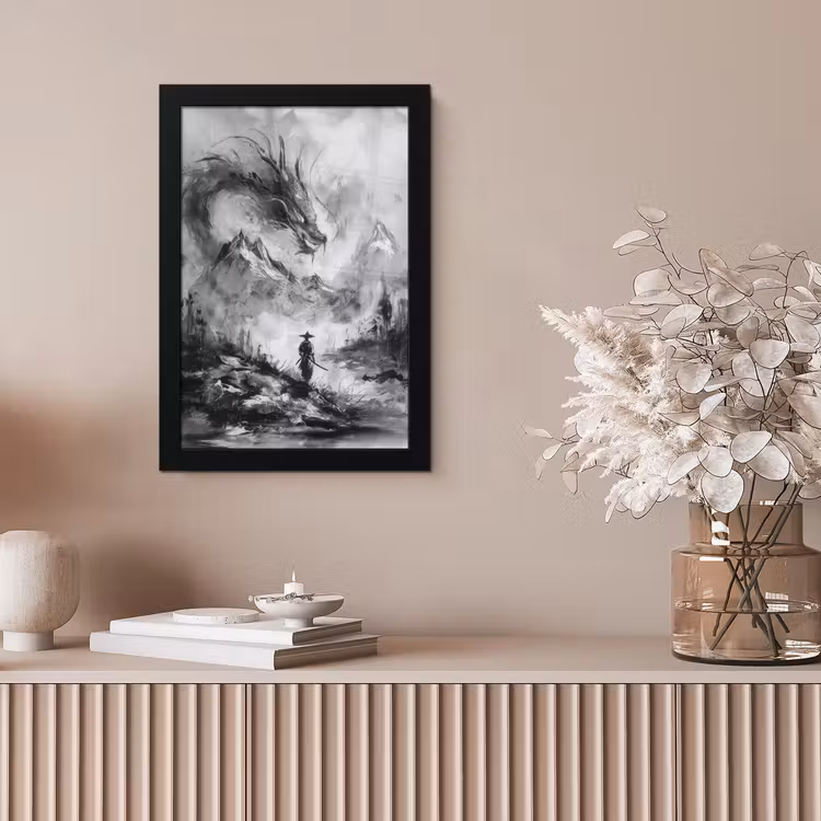 Krijger - Draak - Grijs fotolijst zwart zonder passe partout klein -sfeer5