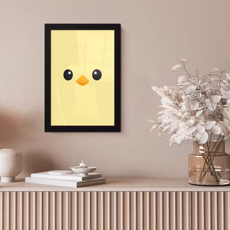 Kuiken - Vrolijk - Geel - Minimalistisch fotolijst zwart zonder passe partout klein -sfeer5