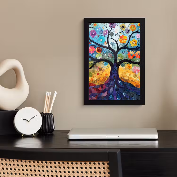 Kunst - Levensboom - Bloemen - Hippie fotolijst zwart zonder passe partout klein -sfeer1