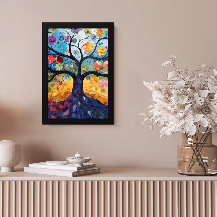 Kunst - Levensboom - Bloemen - Hippie fotolijst zwart zonder passe partout klein -sfeer5