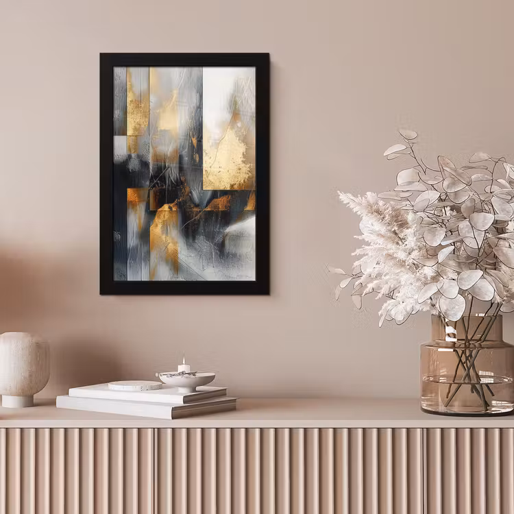 Kunst - Goud - Zilver - Abstract fotolijst zwart zonder passe partout klein -sfeer5
