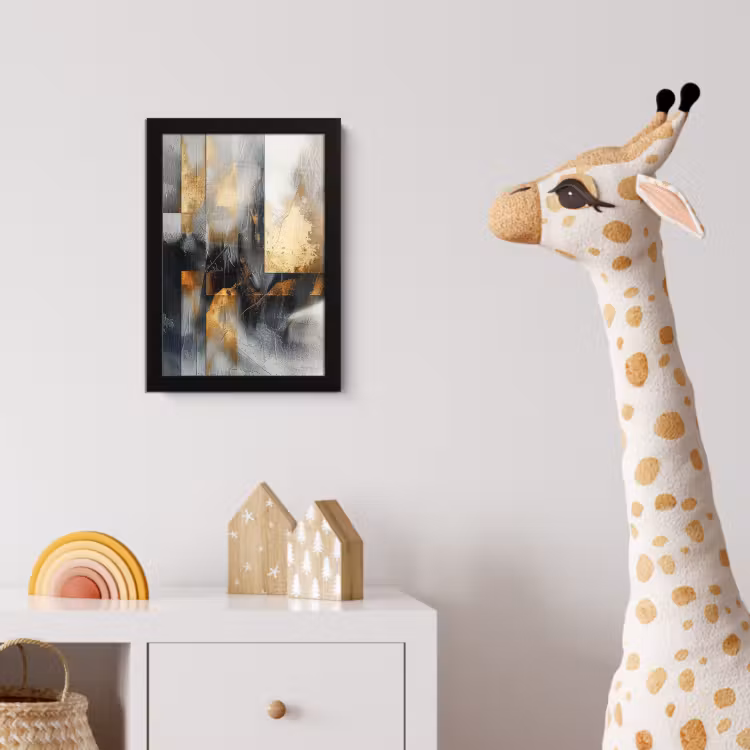 Kunst - Goud - Zilver - Abstract fotolijst zwart zonder passe partout klein -usfeer4_kinderkamer