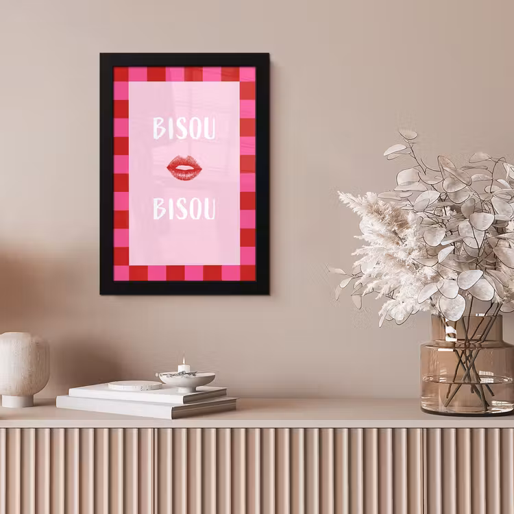 Kiss - Roze - Frans - Valentijn fotolijst zwart zonder passe partout klein -sfeer5