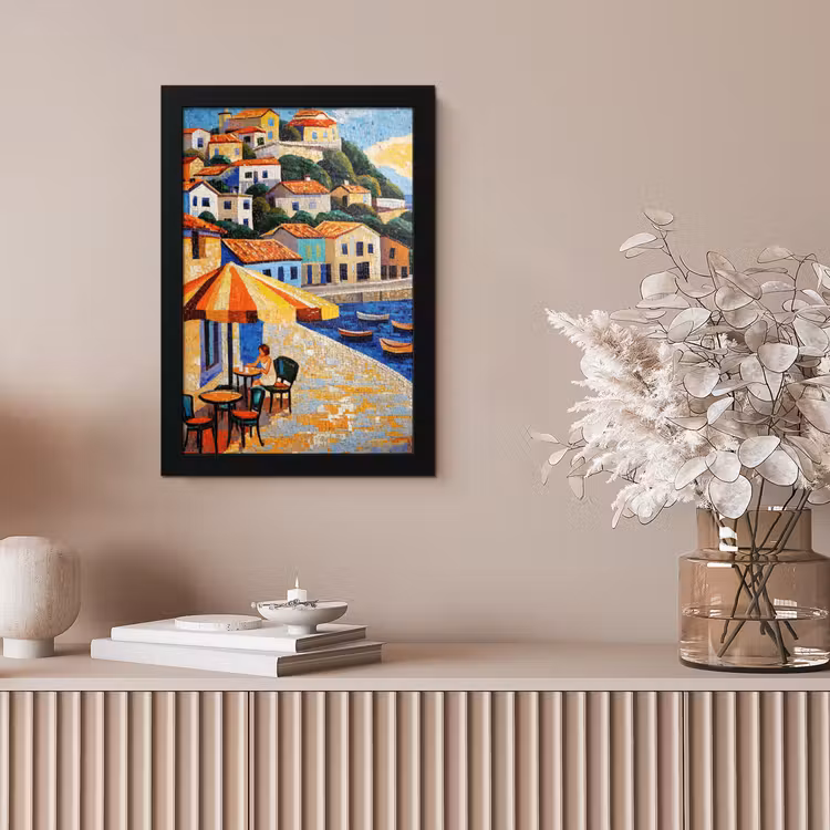 Kustdorp - Huisjes - Mozaïek - Zee fotolijst zwart zonder passe partout klein -sfeer5