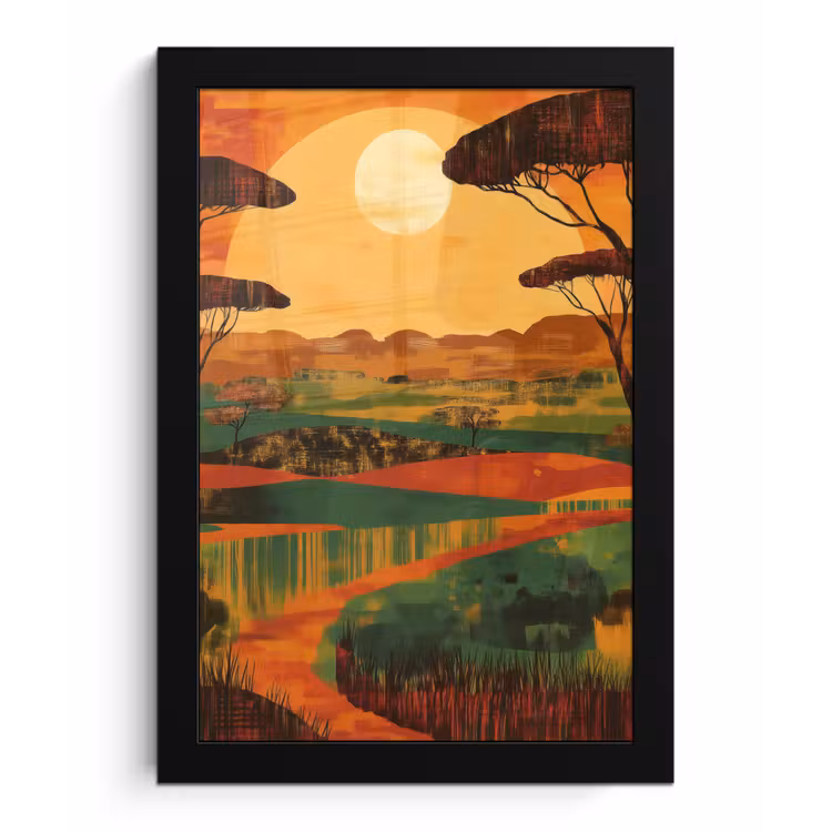 Landschap - Afrikaans - Zon fotolijst zwart zonder passe partout klein -3d