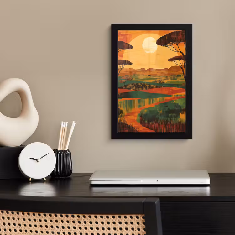 Landschap - Afrikaans - Zon fotolijst zwart zonder passe partout klein -sfeer1
