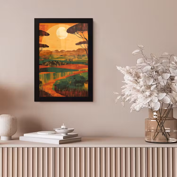 Landschap - Afrikaans - Zon fotolijst zwart zonder passe partout klein -sfeer5