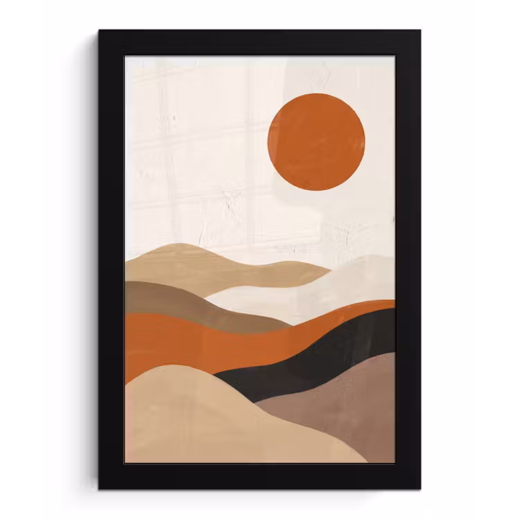 Landschap - Heuvels - Zon - Abstract - Oranje fotolijst zwart zonder passe partout klein -3d