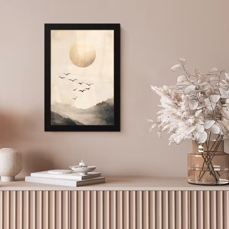 Landschap - Japandi - vogel fotolijst zwart zonder passe partout klein -sfeer5
