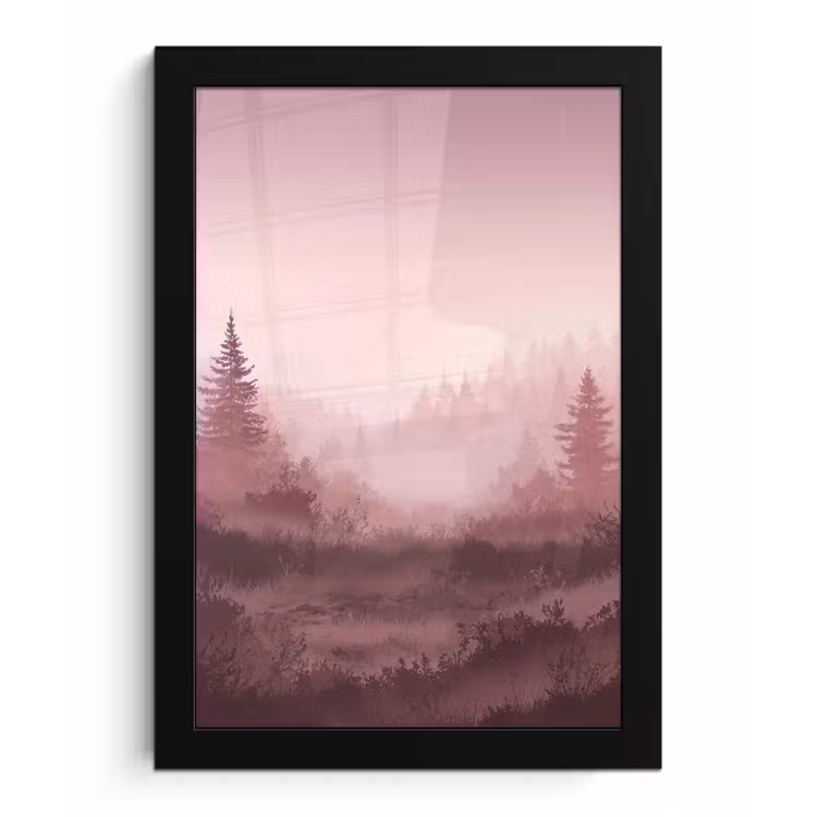 Landschap - Mistig - Roze fotolijst zwart zonder passe partout klein -3d