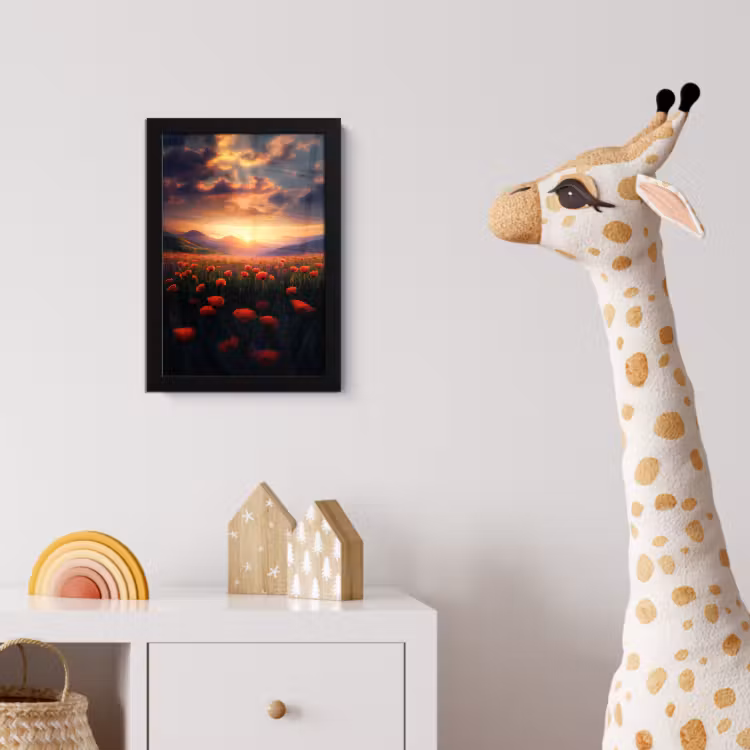 Landschap - Zonsondergang - Bloemenveld fotolijst zwart zonder passe partout klein -usfeer4_kinderkamer