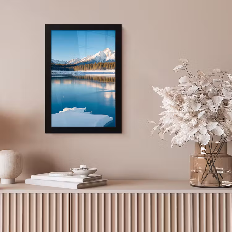 Landschap - Winter - Meer - Bergen - Uitzicht - IJs fotolijst zwart zonder passe partout klein -sfeer5